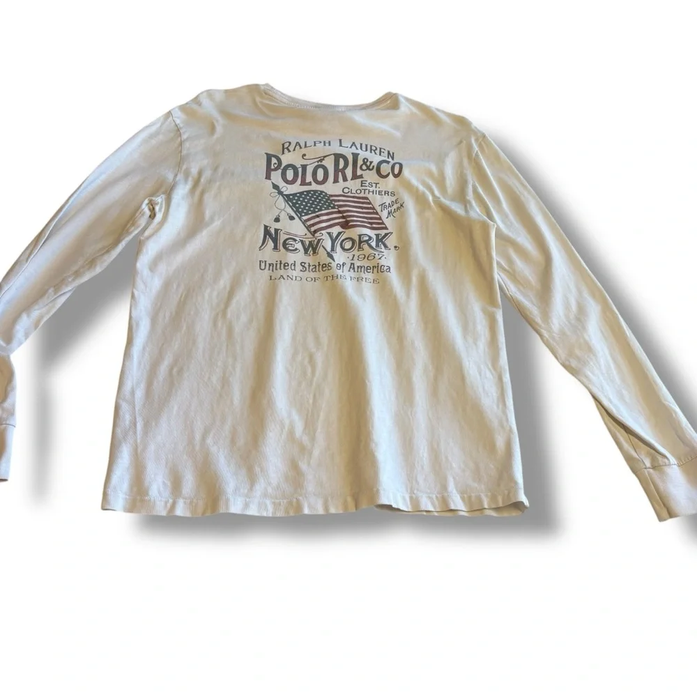 Polo Ralph Lauren Polo Long Sleeve Pocket T Shirt Off White Custom Fit Medium - Picture 2 of 9